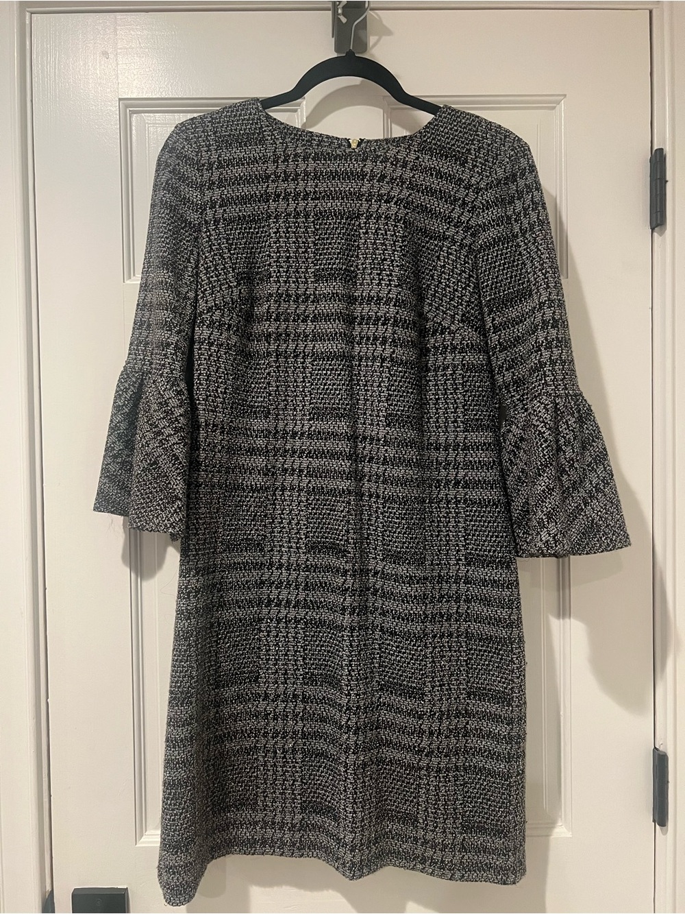 Calvin Klein Plaid Bell-Sleeve Midi Dress in Black and White